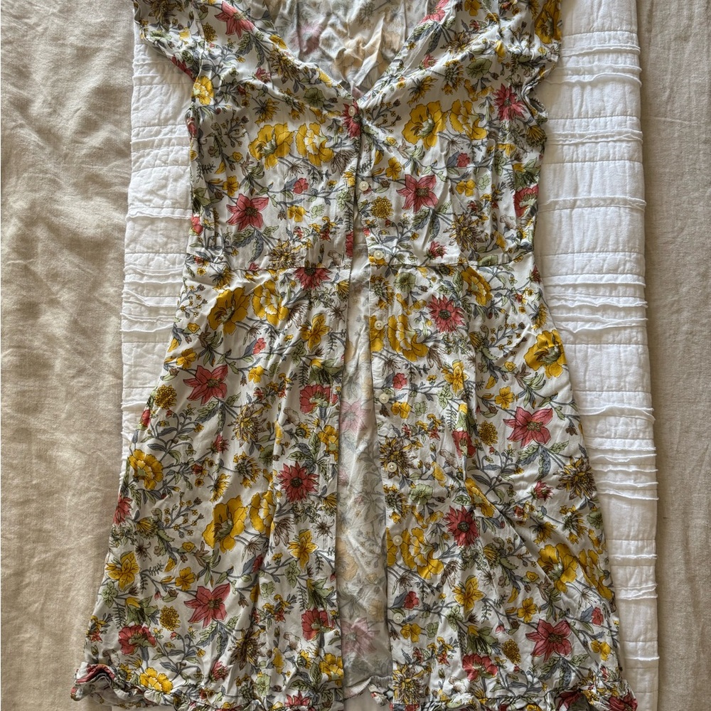 LOFT Floral V-Neck Dress with Ruffle Hem